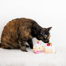 Load image into Gallery viewer, Cat Sniffing Pearhead Birthday Cake Catnip Toy