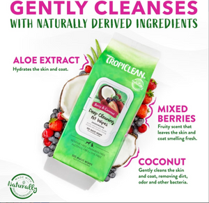 Tropiclean Berry & Coconut Deodorizing & Deep Cleaning Pet Wipes
