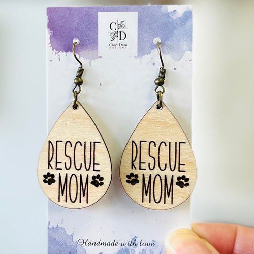 rescue mom wood earrings