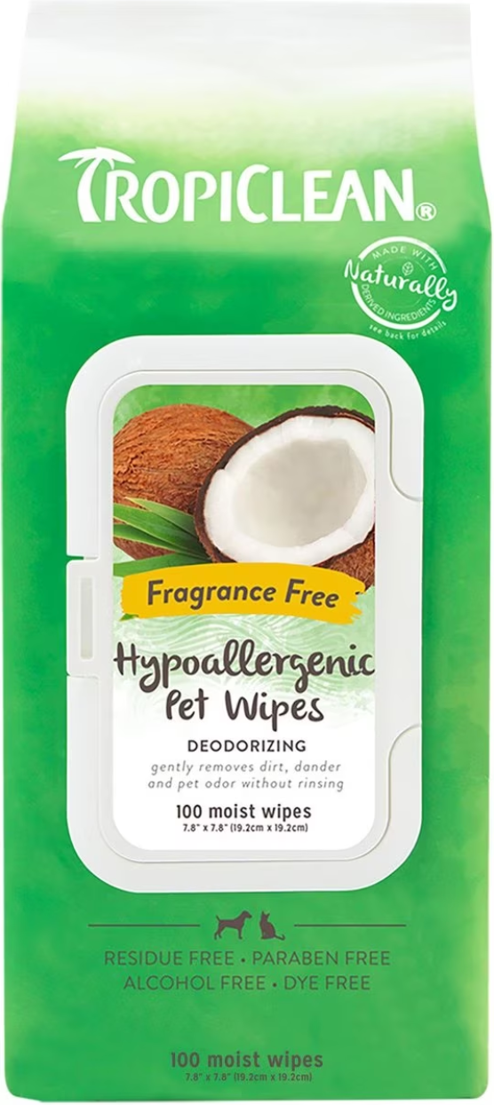 Tropiclean Hypoallergenic Deodorizing Pet Wipes Fragrance Free