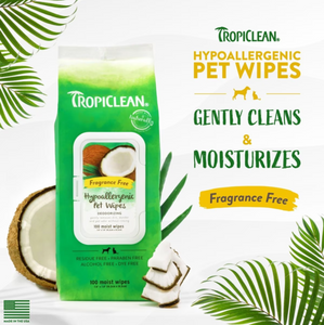 Tropiclean Hypoallergenic Deodorizing Pet Wipes Fragrance Free Gently Cleans & Moisturizes
