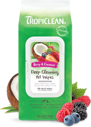 Tropiclean Berry & Coconut Deodorizing & Deep Cleaning Pet Wipes
