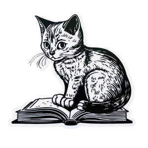 Cat On A Book Vinyl Sticker (front)