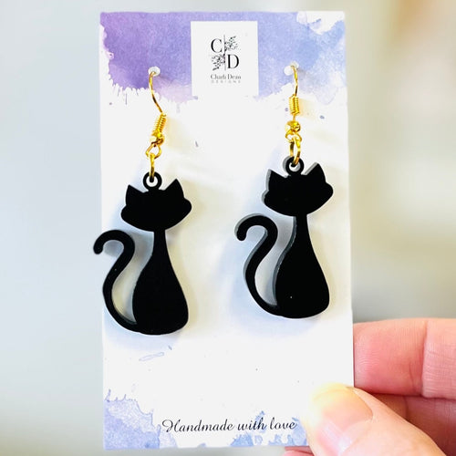 black cat silhouette dangle earrings