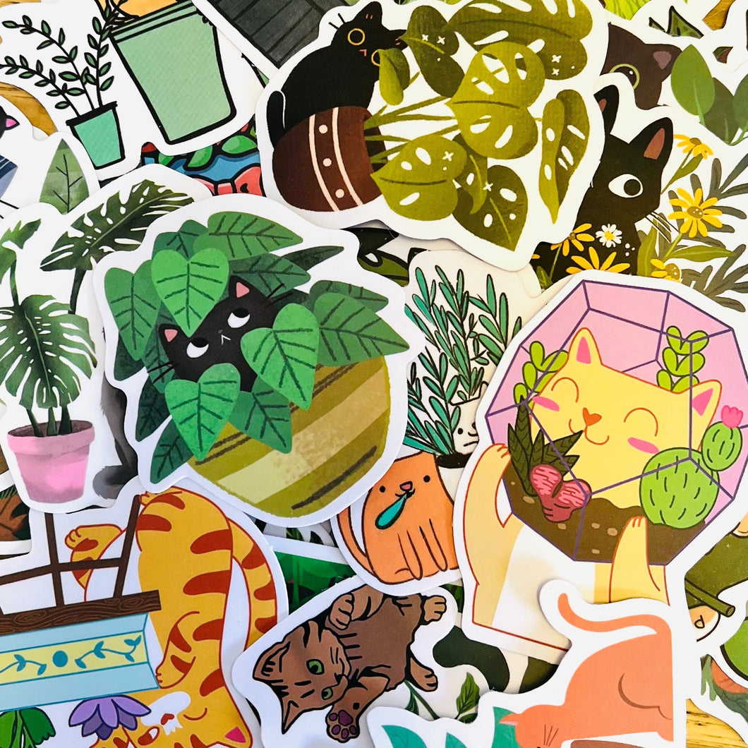 Assorted Cats and Plants Vinyl Stickers