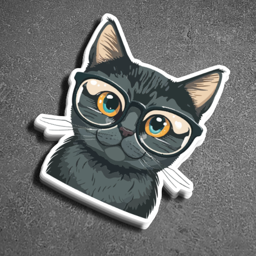 Cat with Glasses Sticker - Black Cat
