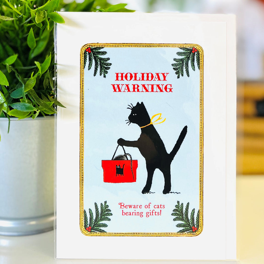 Holiday Warning Cat Card