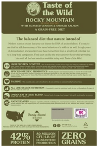 Taste of the Wild Rocky Mountain Feline Venison & Salmon (Back of Package)