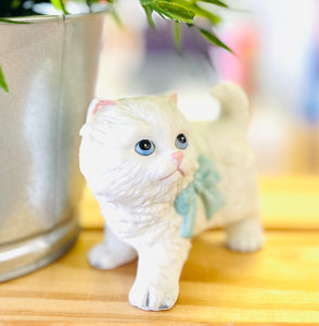 Vintage White Cat with Bowtie Ceramic Figurine