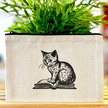 Load image into Gallery viewer, Canvas Cat Pouch - Library Cat (front)